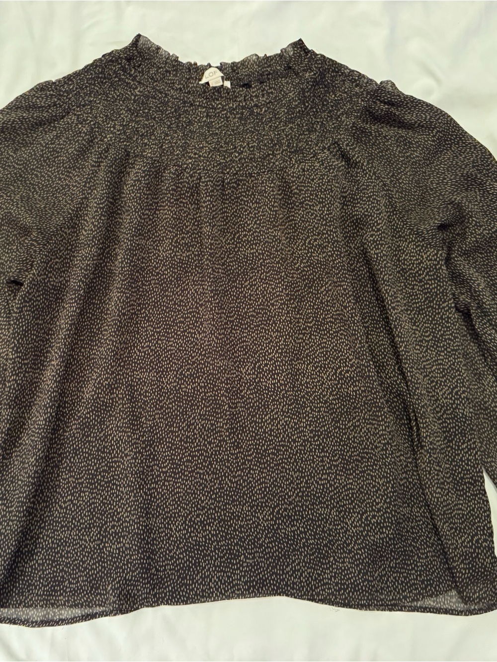 Loft Black Dot-Print Smocked Neck Long-Sleeve Sweater Size Large